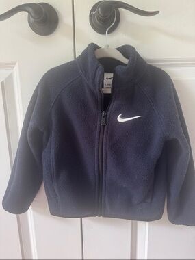 Nike Kids Navy Blue Full-Zip Fleece Jacket with White Swoosh